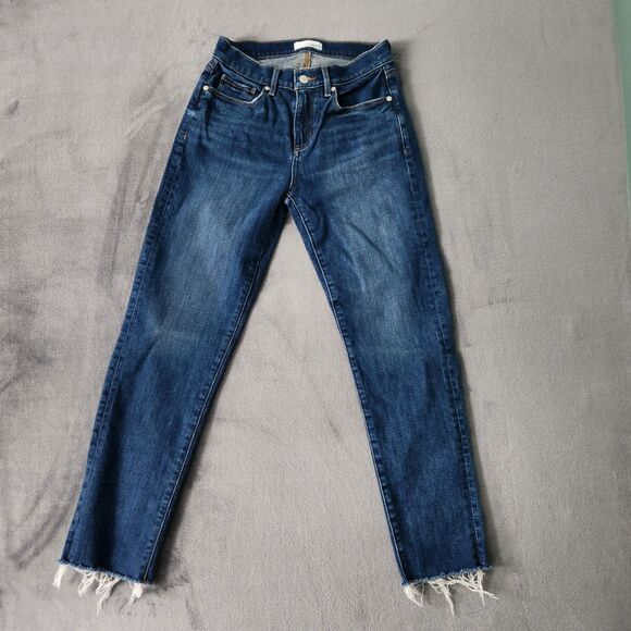 Loft Womens Jeans Size 0/25 The Super Soft Girlfriend Blue Denim Frayed Hem - Picture 1 of 10